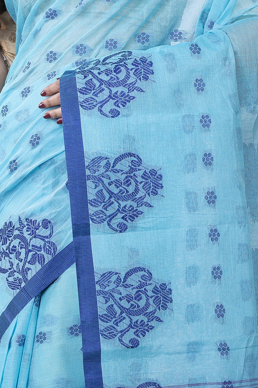 Sky Blue Pure Cotton Botgach Tant Saree (542)